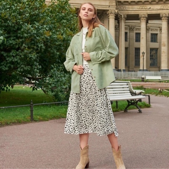 Shein Dalmatian Black and White Lined Print Midi Skirt Size XL - Picture 2 of 12